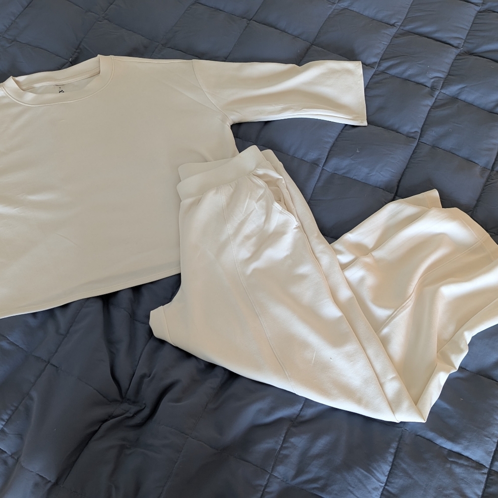 Lou & Grey Cream Wide Leg Pants & Top Set